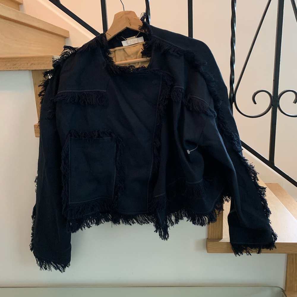Chloe fringe jacket navy/black fringe size FR 38